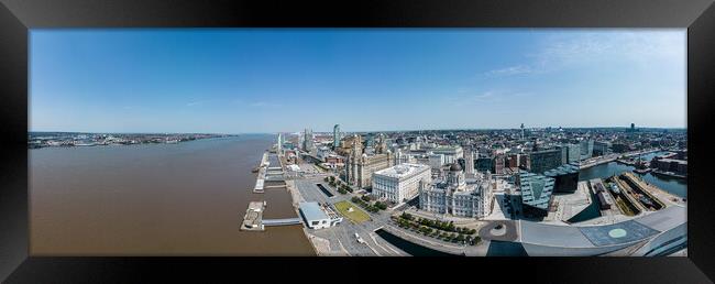 Panoramic aerial view over the city of Liverpool and Mersey River Framed Print by Erik Lattwein