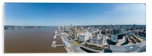 Panoramic aerial view over the city of Liverpool and Mersey River Acrylic by Erik Lattwein