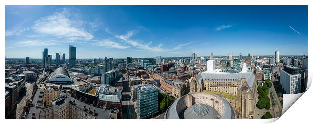Panoramic aerial view over the city center of Manchester Print by Erik Lattwein