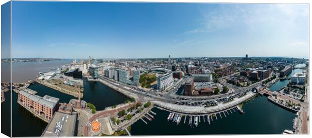 Panoramic aerial view over Liverpool and the piers Canvas Print by Erik Lattwein