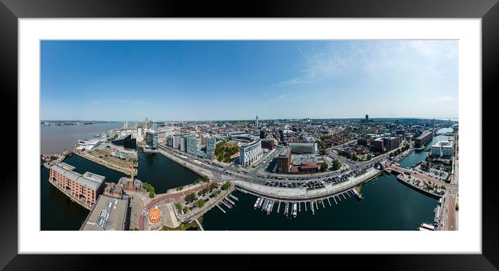 Panoramic aerial view over Liverpool and the piers Framed Mounted Print by Erik Lattwein