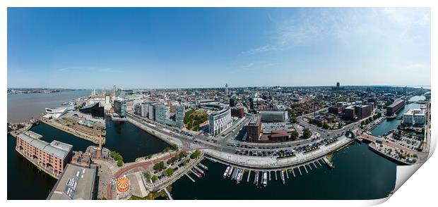 Panoramic aerial view over Liverpool and the piers Print by Erik Lattwein