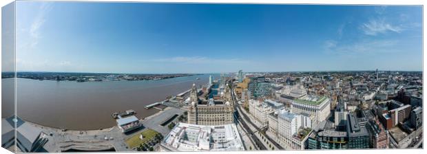 Aerial view over Liverpool and Mersey River - wide angle panorama Canvas Print by Erik Lattwein