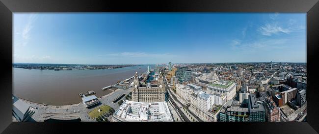 Aerial view over Liverpool and Mersey River - wide angle panorama Framed Print by Erik Lattwein