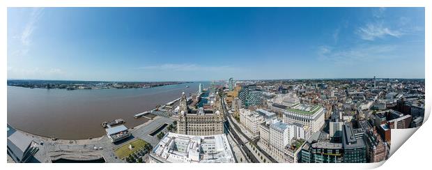 Aerial view over Liverpool and Mersey River - wide angle panorama Print by Erik Lattwein
