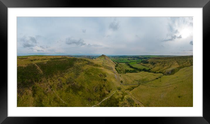Panoramic aerial view over Peak District National Park at Chrome Hill Framed Mounted Print by Erik Lattwein