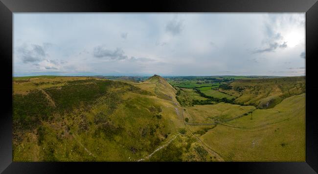 Panoramic aerial view over Peak District National Park at Chrome Hill Framed Print by Erik Lattwein