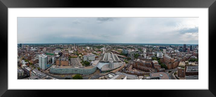 Panoramic aerial view over Manchester and Piccadilly station Framed Mounted Print by Erik Lattwein