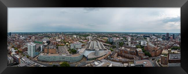 Panoramic aerial view over Manchester and Piccadilly station Framed Print by Erik Lattwein