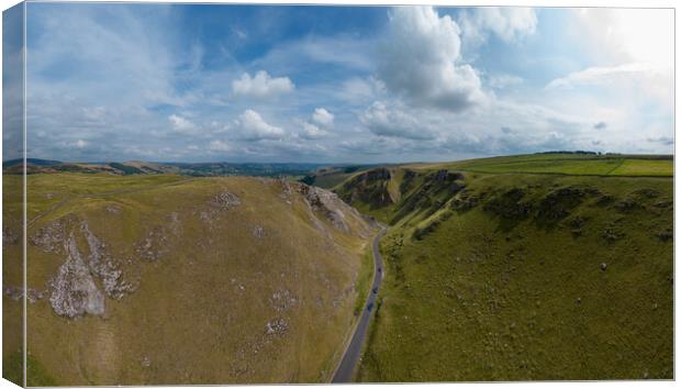 Aerial view over Winnats Pass in the Peak District Canvas Print by Erik Lattwein