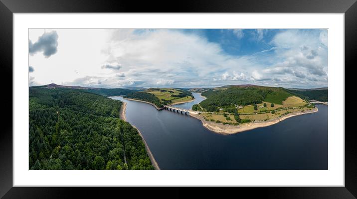 Panoramic aerial view over Ladybower Reservoir in the Peak District Framed Mounted Print by Erik Lattwein