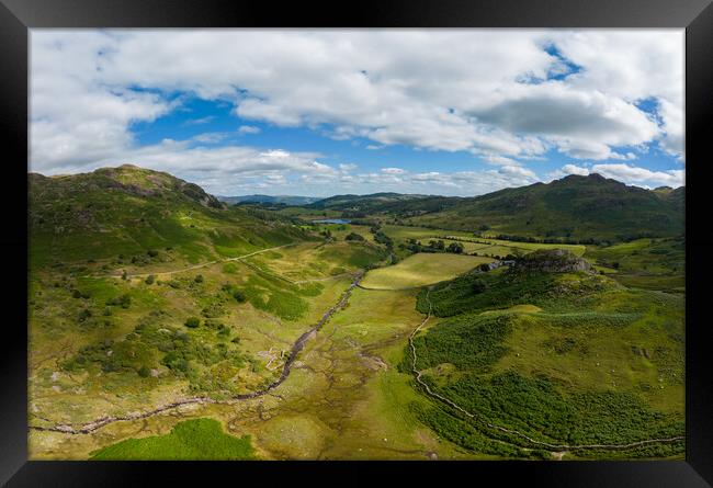 The amazing landcape of the Lake District National Park - aerial view from above Framed Print by Erik Lattwein