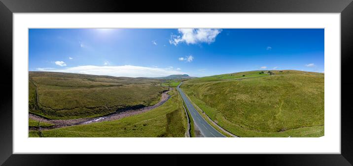 Lonesome street through the Peak District National Park - aerial view Framed Mounted Print by Erik Lattwein