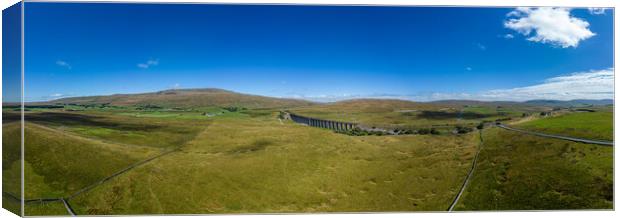 Ribblehead Viaduct in the Yorkshire Dales National park - panoramic aerial view Canvas Print by Erik Lattwein