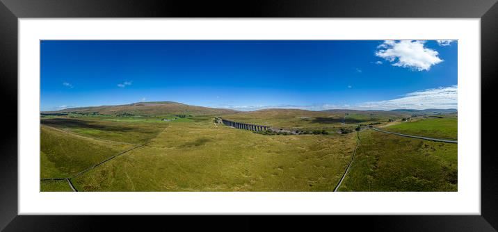 Ribblehead Viaduct in the Yorkshire Dales National park - panoramic aerial view Framed Mounted Print by Erik Lattwein