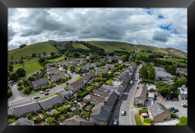 Wide angle view over the village of Castleton in the Peak District Framed Print by Erik Lattwein