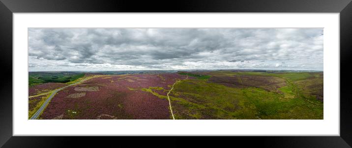 Peak District National Park - panoramic view over the heather fields Framed Mounted Print by Erik Lattwein