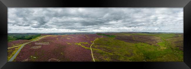 Peak District National Park - panoramic view over the heather fields Framed Print by Erik Lattwein