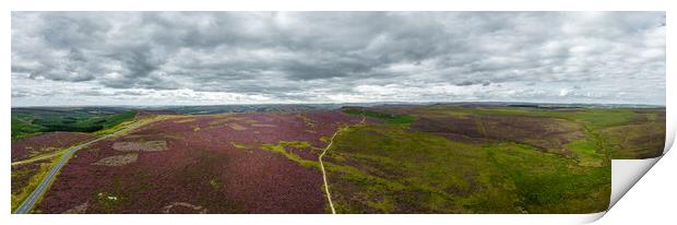 Peak District National Park - panoramic view over the heather fields Print by Erik Lattwein