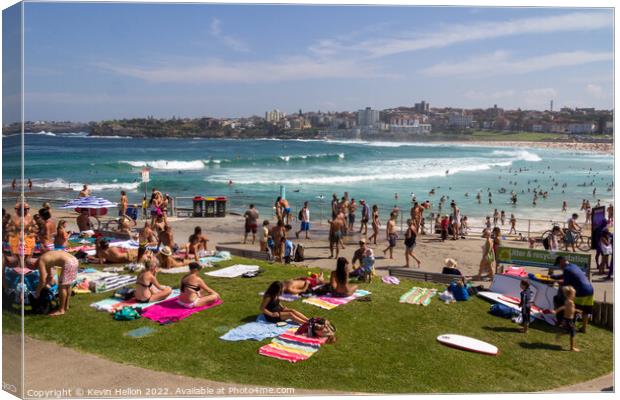 Bondi beach on a sunny summers day, Canvas Print by Kevin Hellon