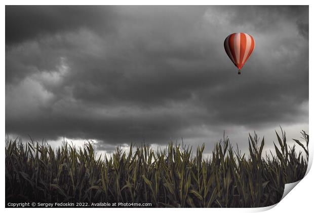 Hot air balloon flying over a corn field Print by Sergey Fedoskin