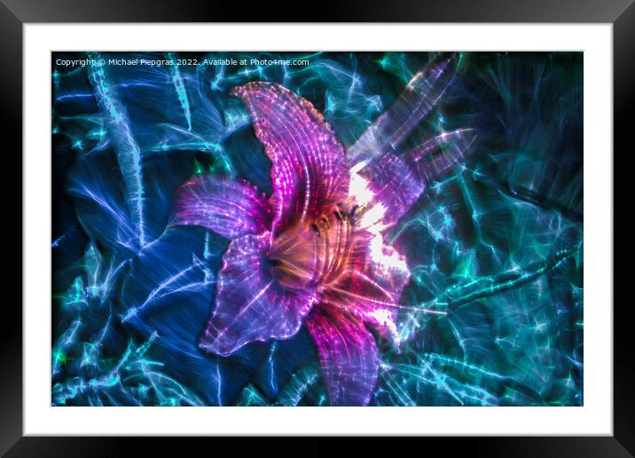 3D-Illustration of spring flowers with a high energy kirlian fie Framed Mounted Print by Michael Piepgras