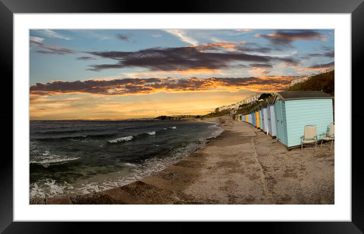 falmouth,Beach huts at sunset Framed Mounted Print by kathy white