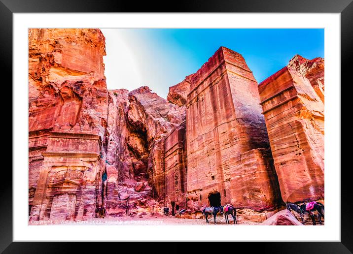 Rose Red Rock Tombs Afternoon Street of Facades Petra Jordan  Framed Mounted Print by William Perry