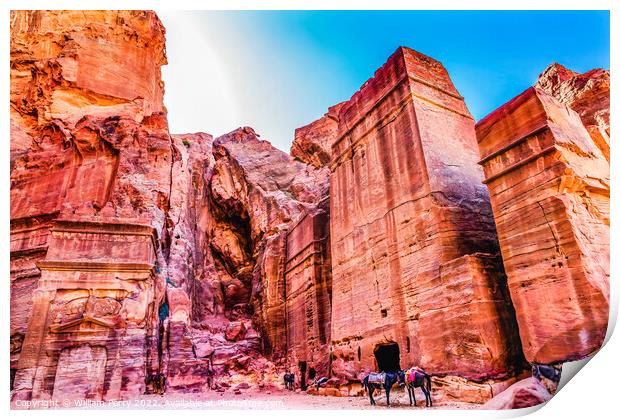 Rose Red Rock Tombs Afternoon Street of Facades Petra Jordan  Print by William Perry