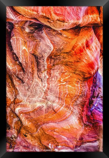 Red Rock Abstract Near Royal Tombs Petra Jordan Framed Print by William Perry
