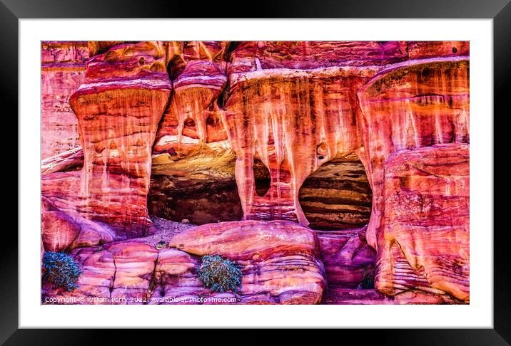 Rose Red Rock Tombs Street of Facades Petra Jordan  Framed Mounted Print by William Perry