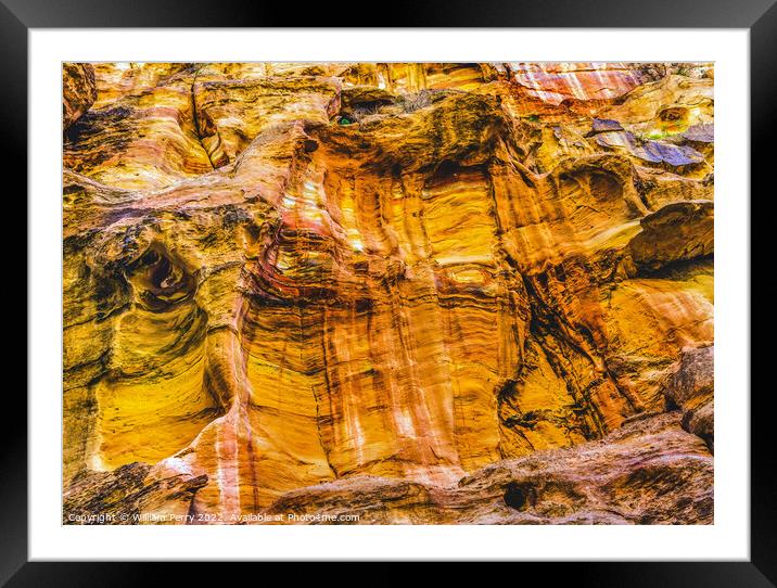 Yellow Cliffs Outer Siq Canyon Petra Jordan  Framed Mounted Print by William Perry