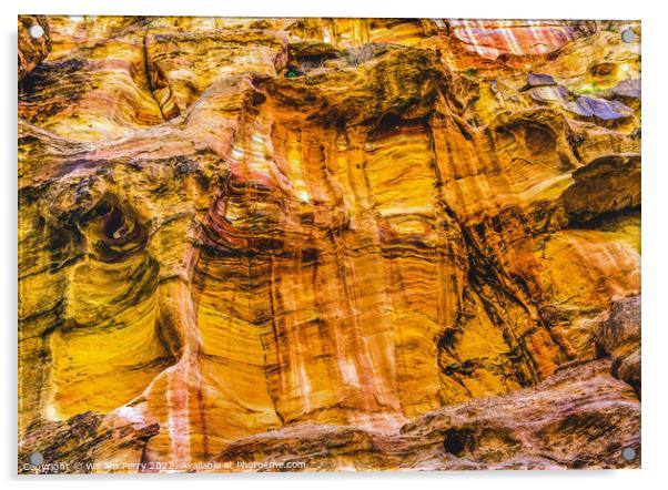 Yellow Cliffs Outer Siq Canyon Petra Jordan  Acrylic by William Perry