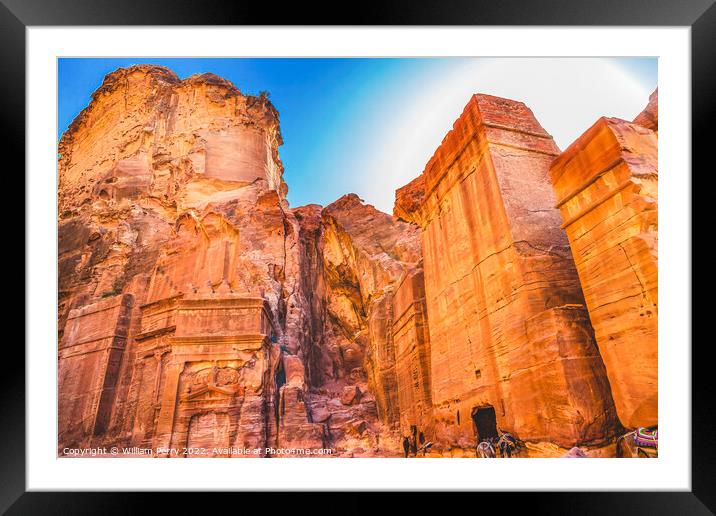 Yellow Rock Tombs Morning Street of Facades Petra Jordan  Framed Mounted Print by William Perry
