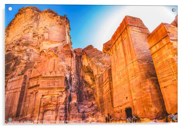 Yellow Rock Tombs Morning Street of Facades Petra Jordan  Acrylic by William Perry