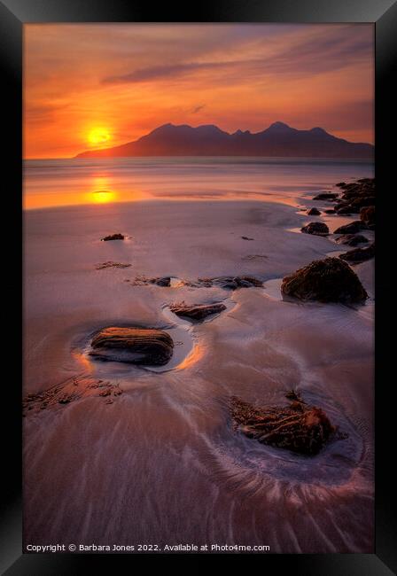 Sunset over Rum,  Isle of Eigg Scotland. Framed Print by Barbara Jones