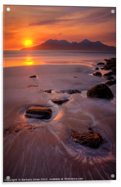 Sunset over Rum,  Isle of Eigg Scotland. Acrylic by Barbara Jones