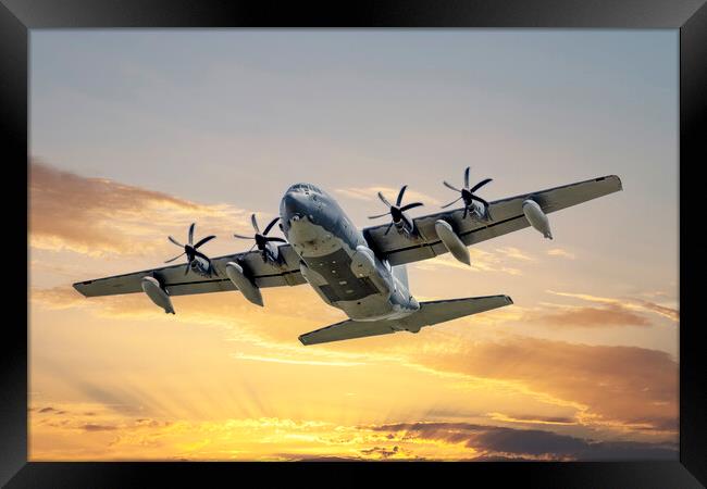 Lockheed Hercules Sunset Mission Framed Print by Derek Beattie