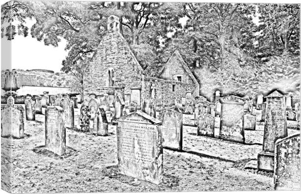 Alloway Auld Kirk pencil drawing Canvas Print by Allan Durward Photography