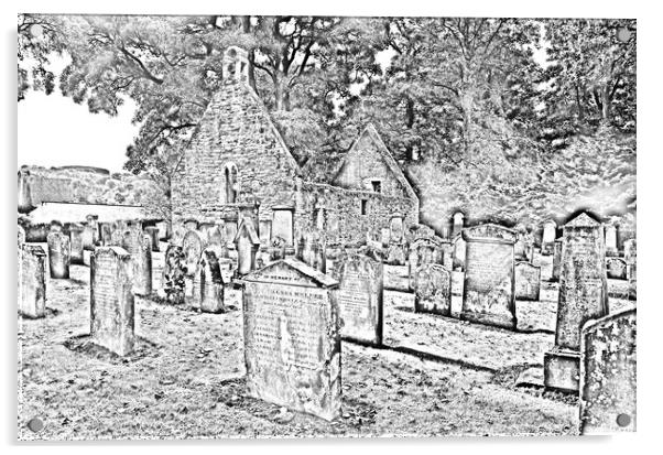 Alloway Auld Kirk pencil drawing Acrylic by Allan Durward Photography