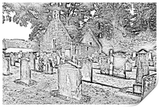 Alloway Auld Kirk pencil drawing Print by Allan Durward Photography
