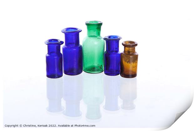 Tiny Coloured Bottles Print by Christine Kerioak