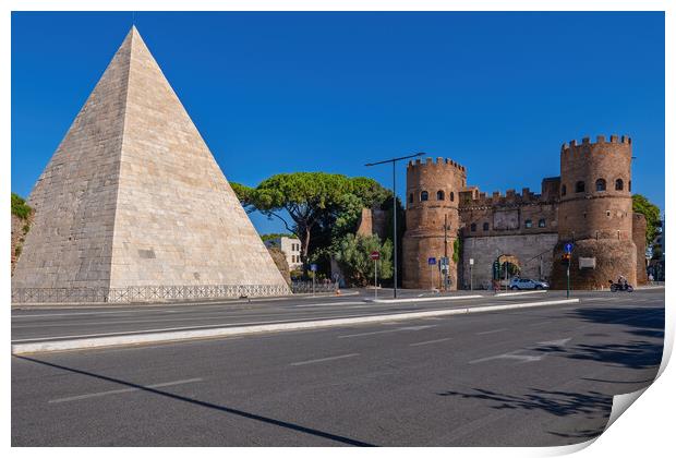 Pyramid of Cestius and San Paolo Gate in Rome Print by Artur Bogacki
