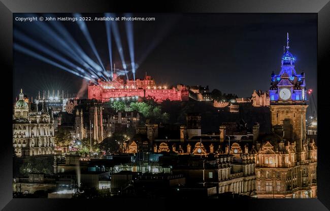 Illuminating Edinburgh's Historic Castle Framed Print by John Hastings