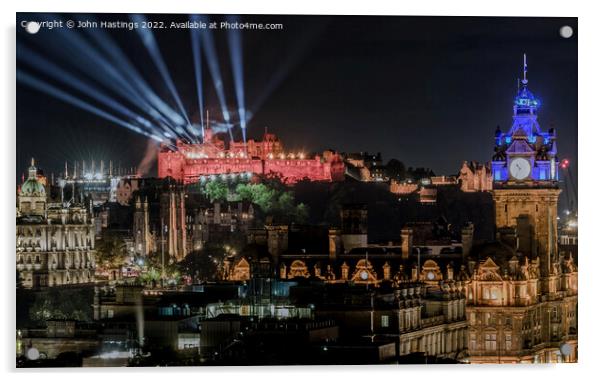Illuminating Edinburgh's Historic Castle Acrylic by John Hastings