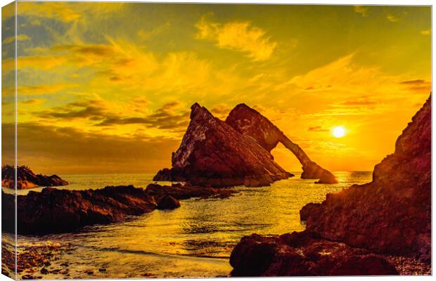 Golden Sunrise at Bow Fiddle Rock Canvas Print by DAVID FRANCIS