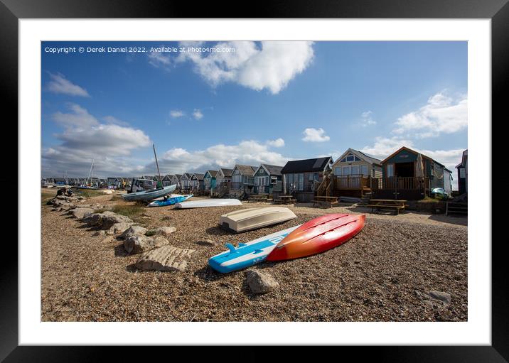 Boats and Beach Huts Framed Mounted Print by Derek Daniel