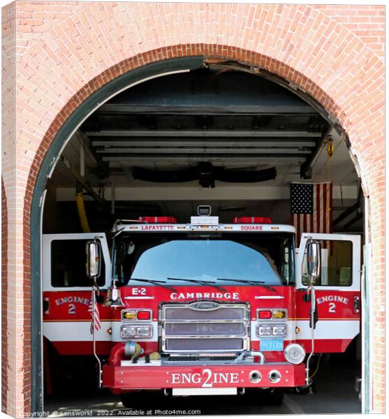 Firetruck with open doors in Boston, MA Canvas Print by Lensw0rld 