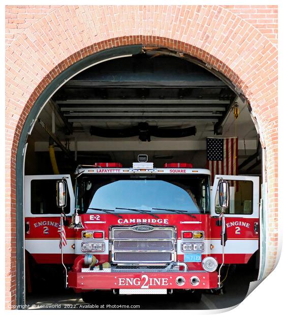 Firetruck with open doors in Boston, MA Print by Lensw0rld 