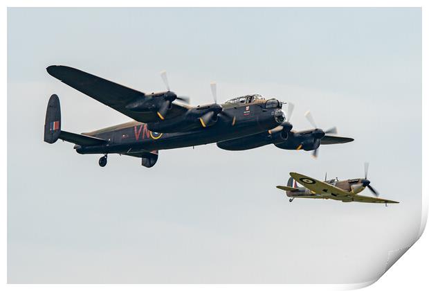 Avro Lancaster and Supermarine Spitfire Print by J Biggadike